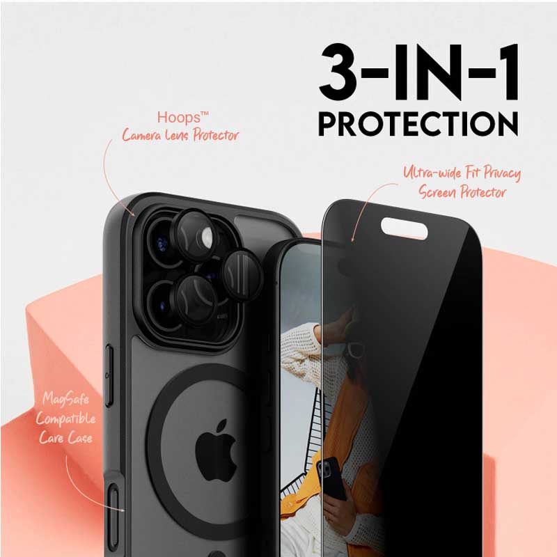 PanzerGlass Care Flgship 3-in-1 Privacy Bundle for iPhone 16 Pro - Clear