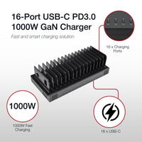 Thumbnail for Shintaro 16-Port USB-C PD3.0 1000W GaN Charging Dock for Smartphone, Tablet, & Notebook Devices & Smart Power