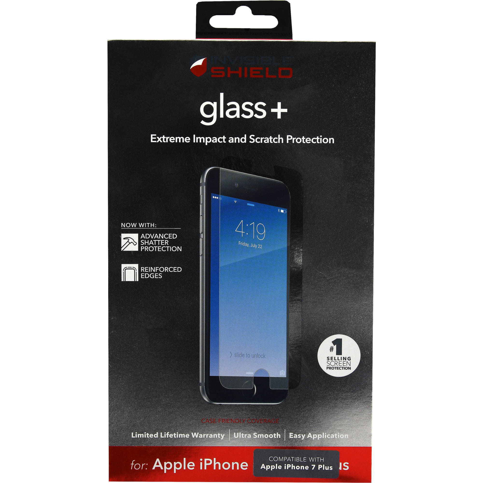 ZAGG InvisibleShield Glass+ Screen Protector – For iPhone 7 Plus, iPhone 6s Plus, iPhone 6 Plus