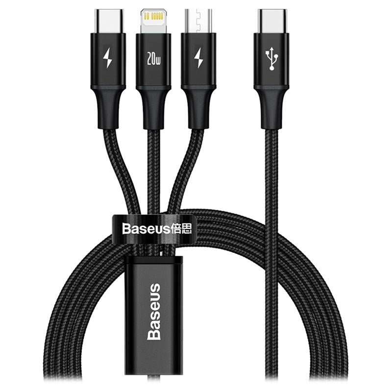 Baseus Rapid Series 20W USB-C 3 in 1 Fast Charging Cable 1.5m| (Lightning + USB-C + Micro)  - Black