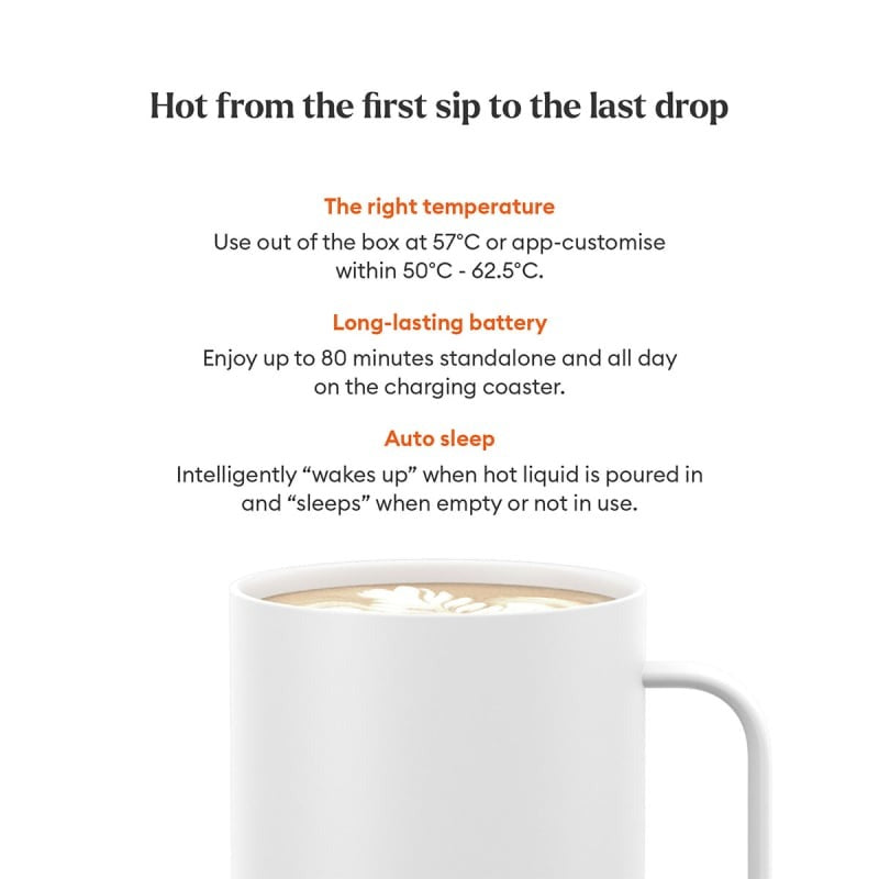 Ember Electric Insulated SMART Mug 9 414 ml + Charging Coaster - White
