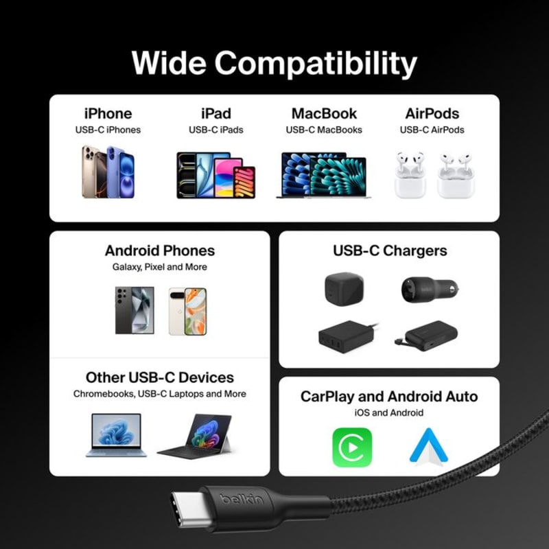 Belkin Boost Charge Pro USB-C to C 240W - Braided Cable - 1m Universally compatible - Black