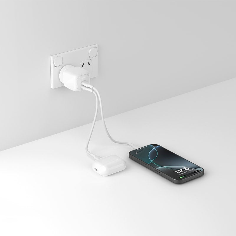 Belkin Boostcharge 50w Gan Wall Charger with Dual Port USB-C Output- White