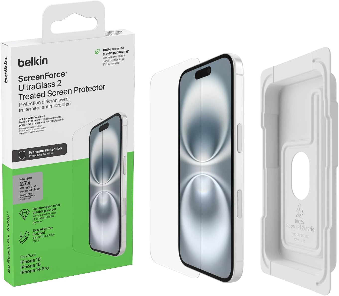 Belkin ScreenForce UltraGlass 2 Treated Screen Protector for iPhone 16 | iPhone 15 | iPhone 14 Pro -