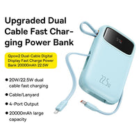 Thumbnail for Baseus Qpow2 Dual-Cable Digital Display Fast Charge Power Bank 20000mAh 22.5W - Blue