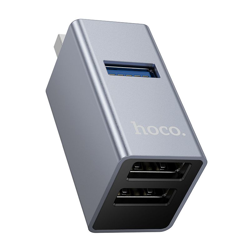 HOCO HB54 3-in-1 Converter [USB A to USB2.0 x2 & USB 3.0] - Metal Grey