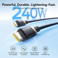 Thumbnail for Baseus Dura Fast Charging Data Cable USB-C to USB-C 240W 1M for 15 / 16 / 17 Series - Gold Black