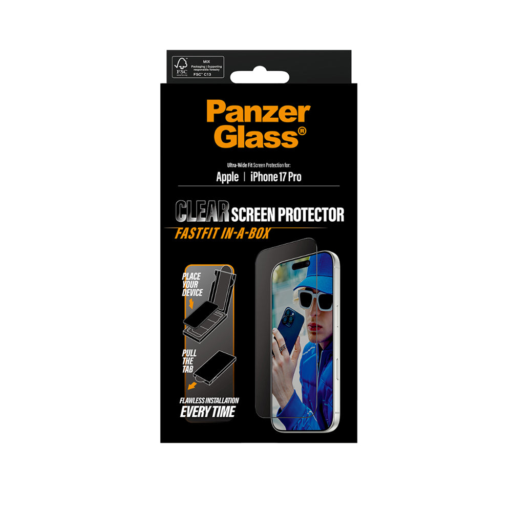 PanzerGlass UltraWide Fit Screen Protector With Fastfit in-a-box for iPhone 17 Pro