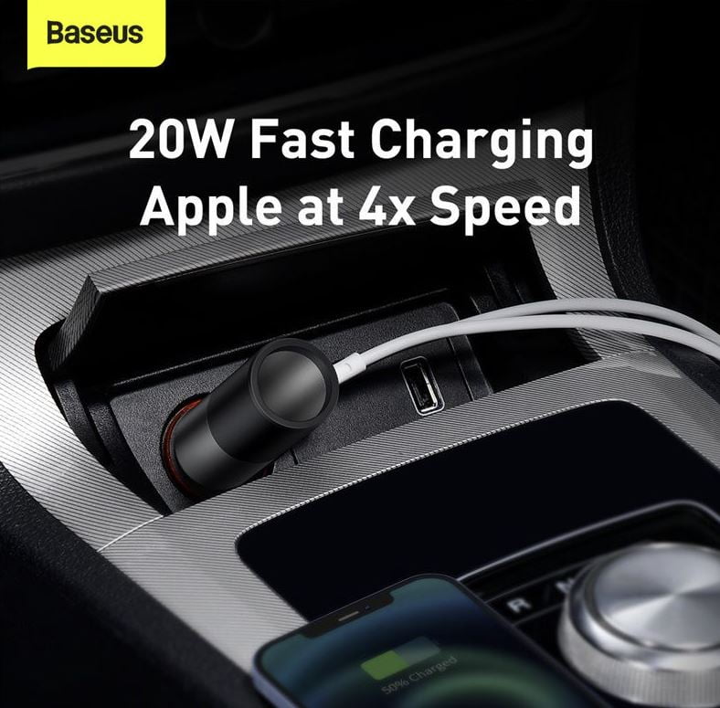 Baseus 120W Car Charger USB-C USB PD3.0 Fast Charging Cigarette Lighter Adapter
