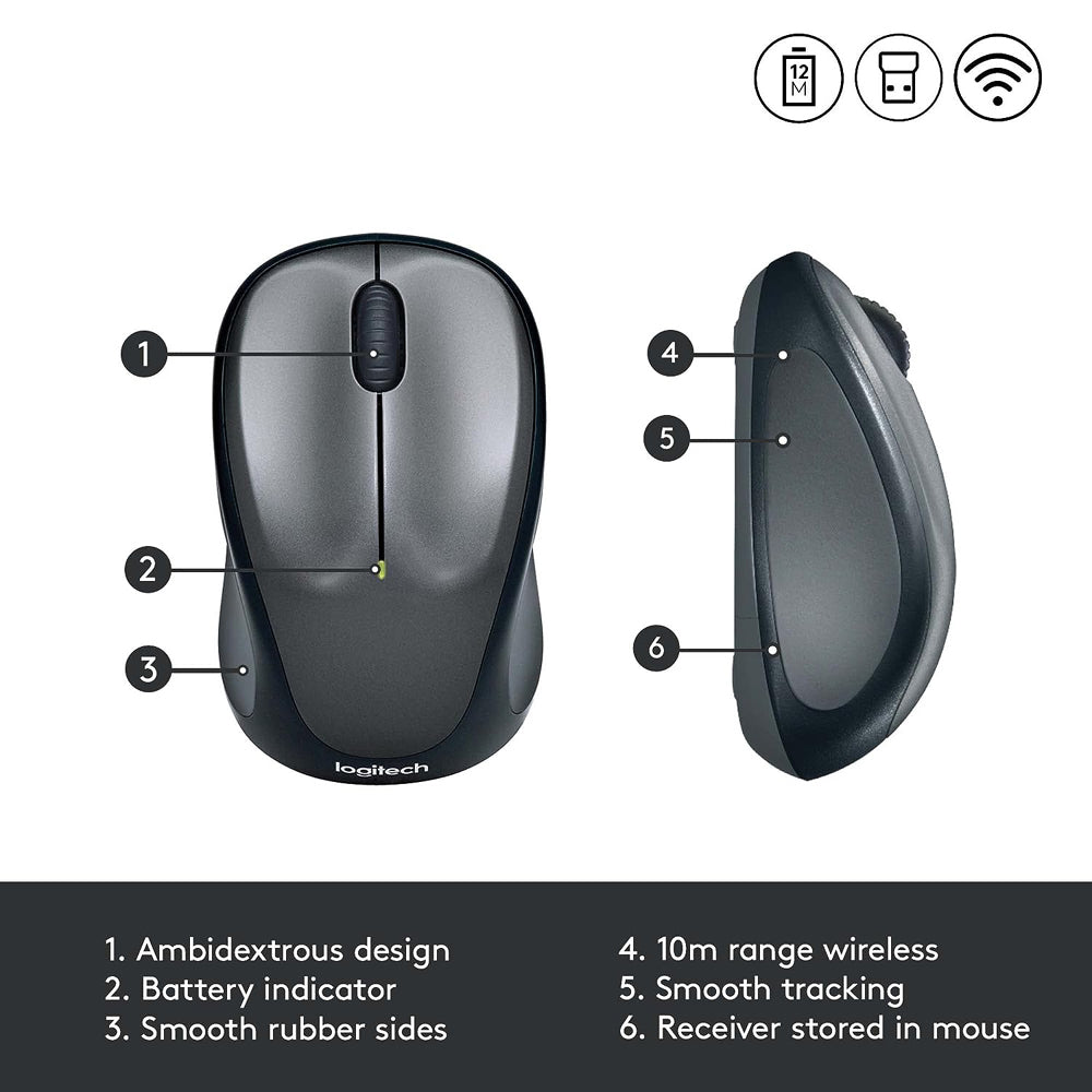 Logitech M235 Wireless Optical Mouse - Grey