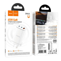 Thumbnail for HOCO DNU5 GaN 65W 3-in-1 Power Aadapter With Smart IC - White
