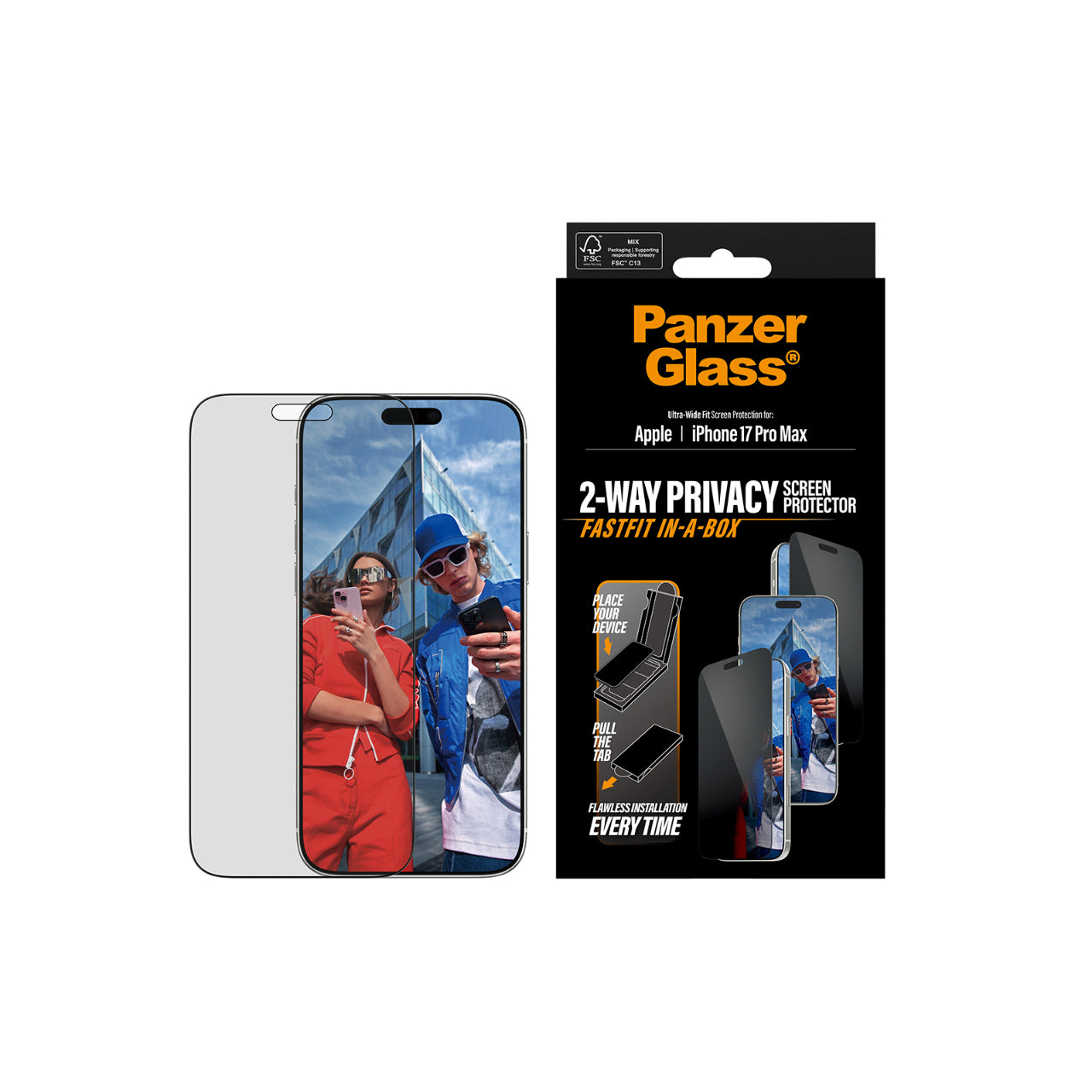 PanzerGlass Privacy Ultra Wide Fit Screen Protector with Fastfit in-a-box for iPhone 17 Pro Max