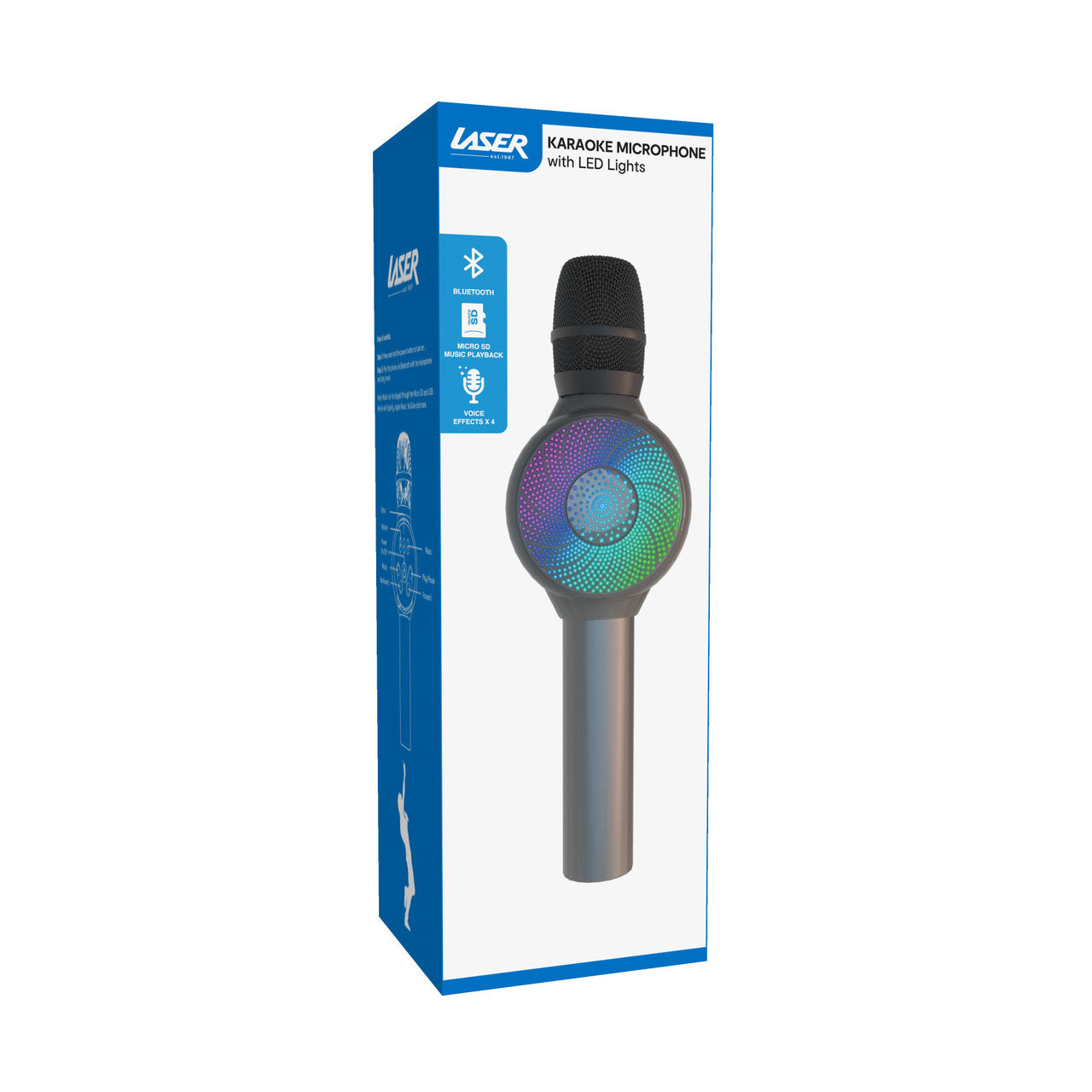 Laser LED Wireless Karaoke Microphone- Silver