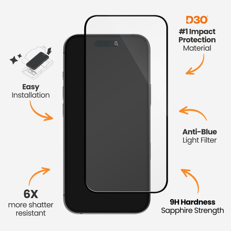 EFM ScreenSafe Glass with D3O Screen Armour For iPhone 16 Pro Max - Clear