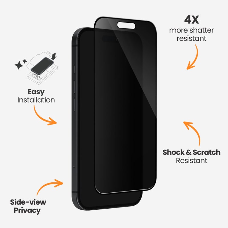 EFM Privacy Glass Screen Armour For iPhone 16 Pro Max - Black Transparent