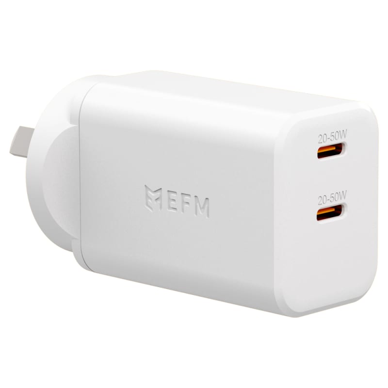 EFM ECO 50W Dual Port Wall Charger with GaN, Power Delivery and PPS - White