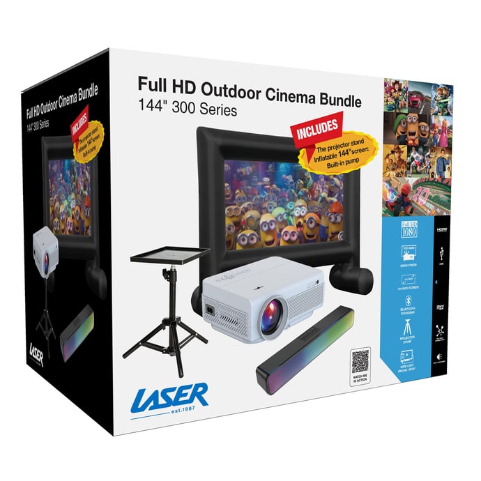 Laser Outdoor Cinema: Full HD Projector, 144" Screen & Soundbar 2025 Model