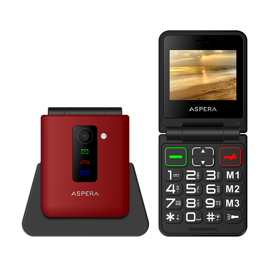 Aspera F50 Seniors 4G BIG button FLIP mobile phone with CRADLE 2024 MODEL - Red