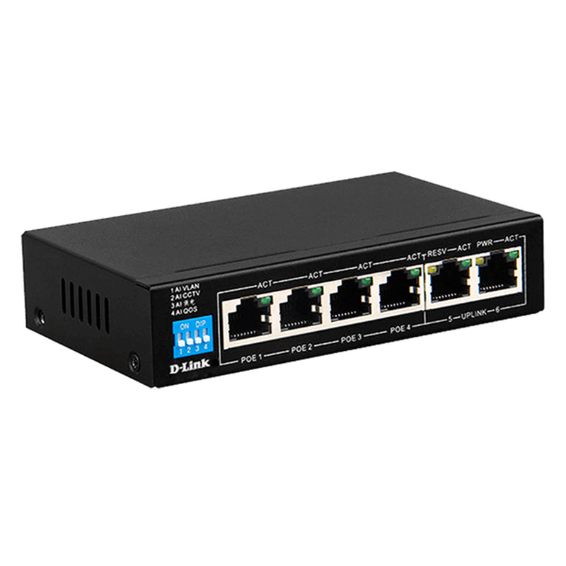 D-Link 6-Port PoE Switch with 4 Long Reach 250m PoE Ports - Black