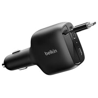 Thumbnail for Belkin BoostCharge 75W 2-Port Car Charger-with Retractable USB-C Cable - Black