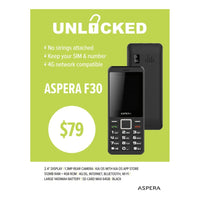 Aspera F30 4G Senior Friendly Button Candy Bar Phone Unlocked - Black