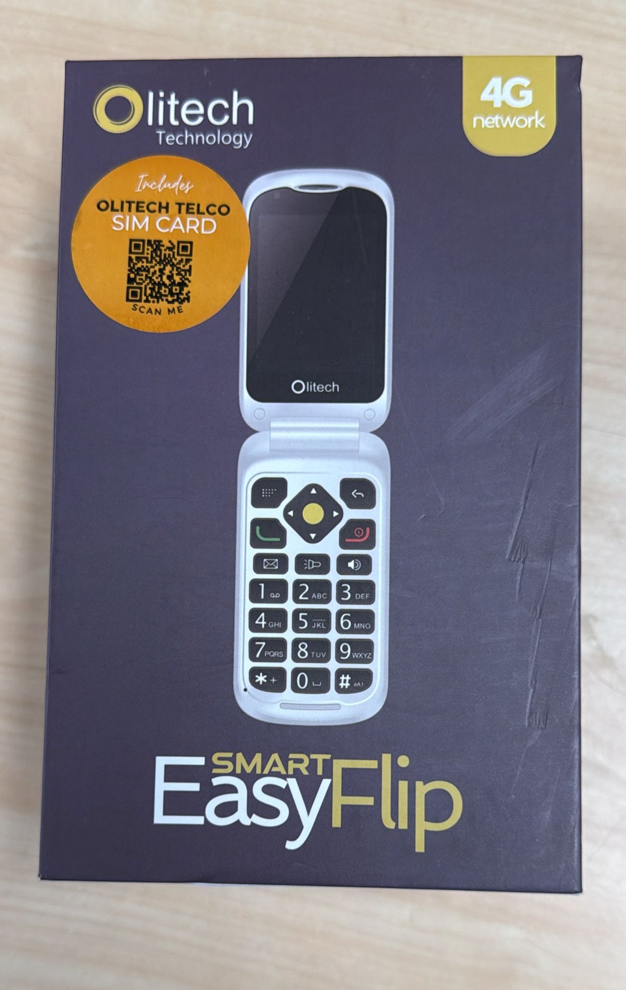 OPEN BOX - Olitech SMART EasyFlip 4G Seniors Phone Big Buttons GPS SOS WiFi HotSpot WhatsApp - Black/White