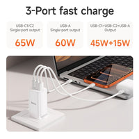 Thumbnail for HOCO DNU5 GaN 65W 3-in-1 Power Aadapter With Smart IC - White
