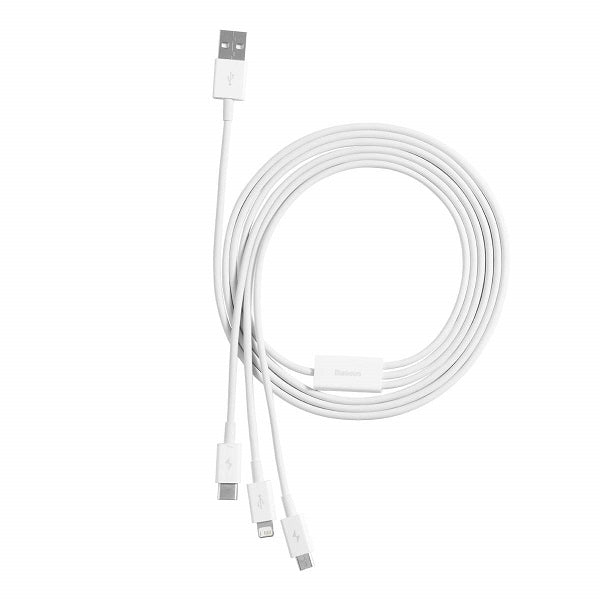 Baseus Superior fast charging 3 in 1 Cable USB-A to Micro,USB C & Lightning Cable 1.5 Meter - White