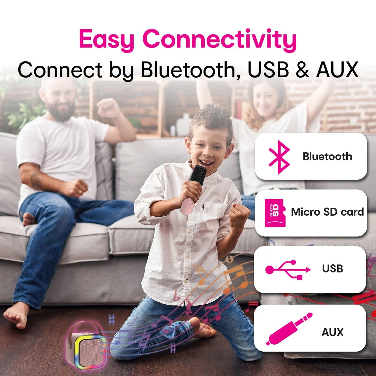 Laser Mini Karaoke Speaker 2 Wireless Mics - Pink