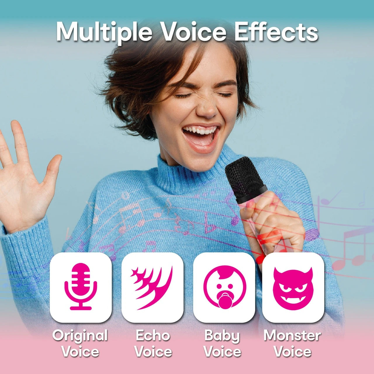 Laser Mini Karaoke Speaker 2 Wireless Mics - Pink