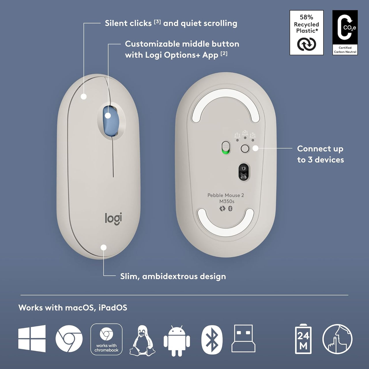 Logitech Pebble 2 Combo Wireless Keyboard and Mouse - Sand