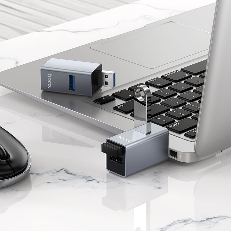HOCO HB54 3-in-1 Converter [USB A to USB2.0 x2 & USB 3.0] - Metal Grey