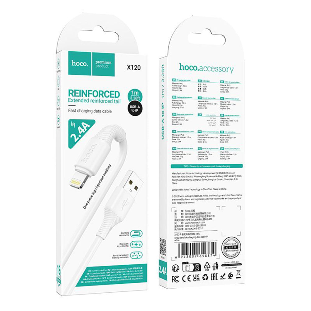 Hoco X120 USB-A to Lightning Bend-Resistant Charging Data Cable iP- White