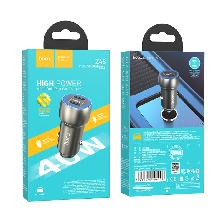 Hoco Z48 40W Dual Port USB-C Metal Car Charger - Gray