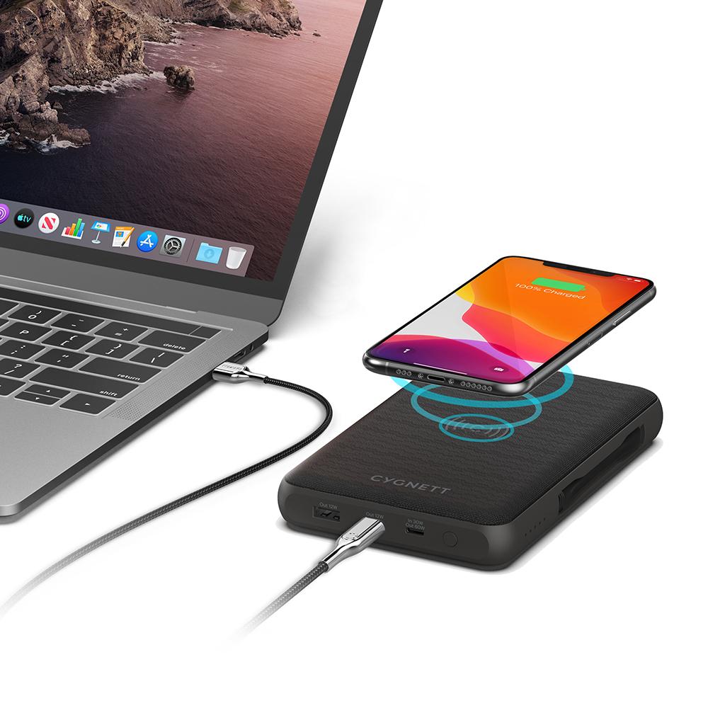 Cygnett ChargeUp EDGE + 27,000 MAH USB-C Laptop and Wireless Power Bank - Black