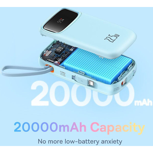Baseus Qpow2 Dual-Cable Digital Display Fast Charge Power Bank 20000mAh 22.5W - Blue