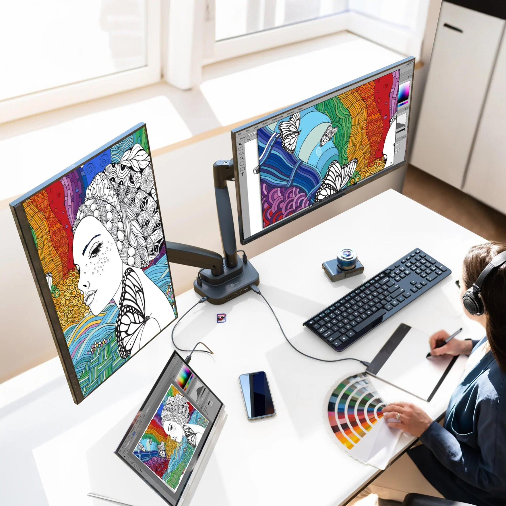 J5create Ergonomic Dual-Monitor Mount with Docking Station