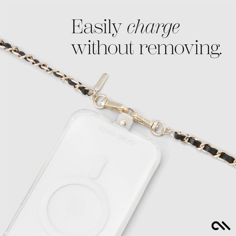Case-Mate Phone Crossbody Gold Chain and Black Leather