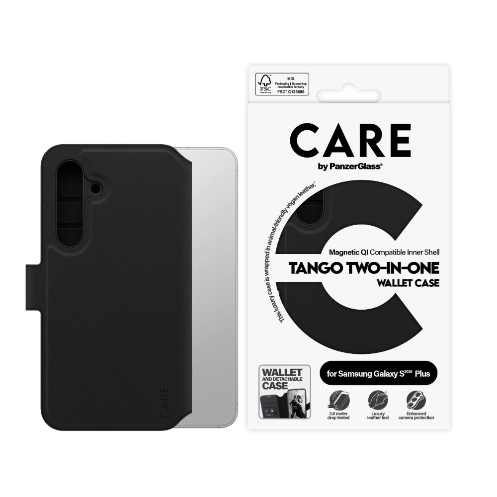 PanzerGlass CARE by Tango Wallet Case for Samsung Galaxy S25+ (S25 Plus)- Black