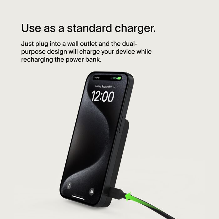Belkin BoostCharge Pro 5000 mAh Qi2 Magnetic Wireless Power Bank with 15W PD - Black