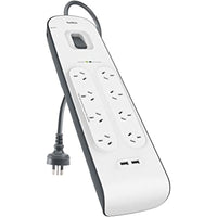 Thumbnail for Belkin 8-Outlet Surge Protection Powerbaord 2 x USB Charging Ports - White/Grey