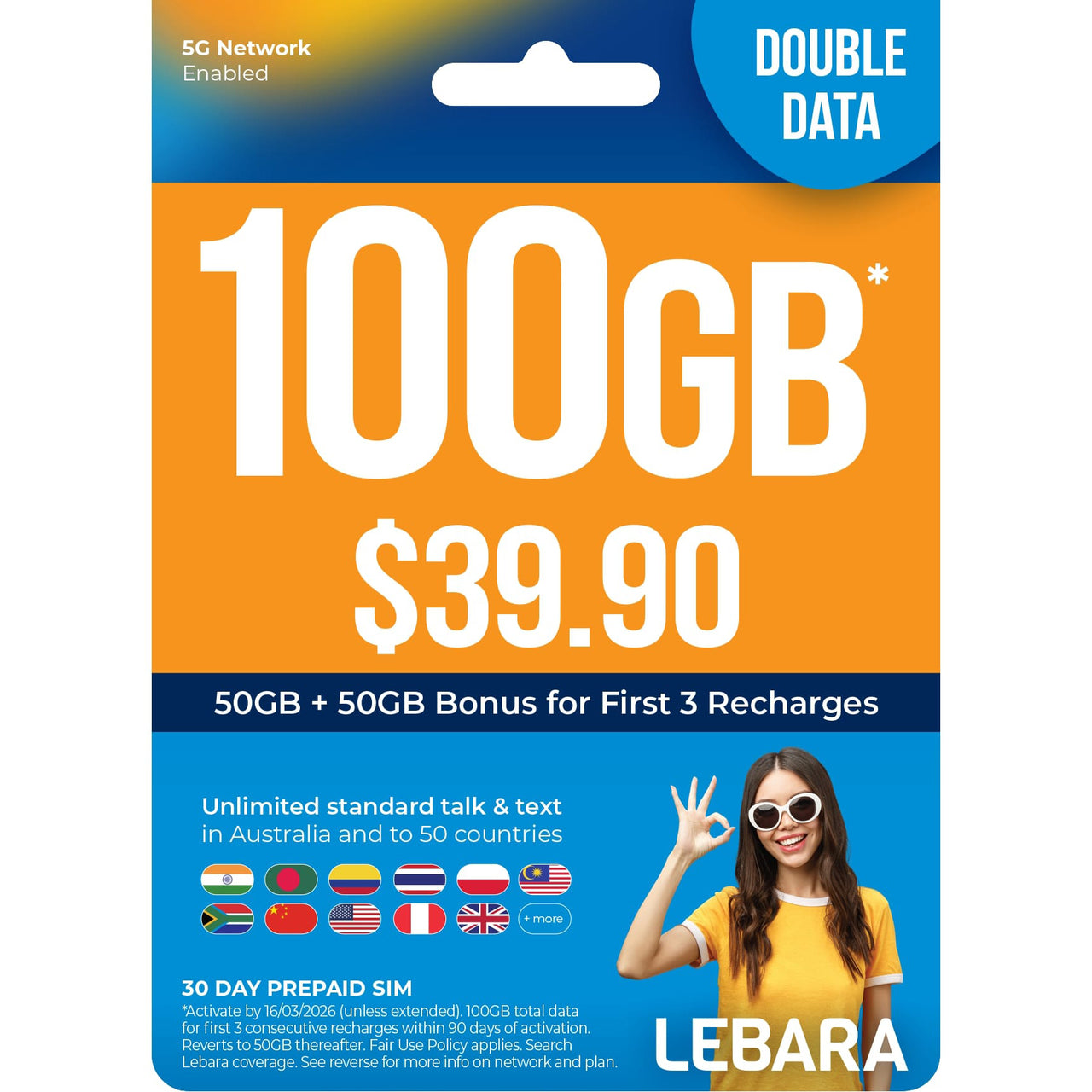 Lebara $39.90 Starter Pack PrePaid SIM Card