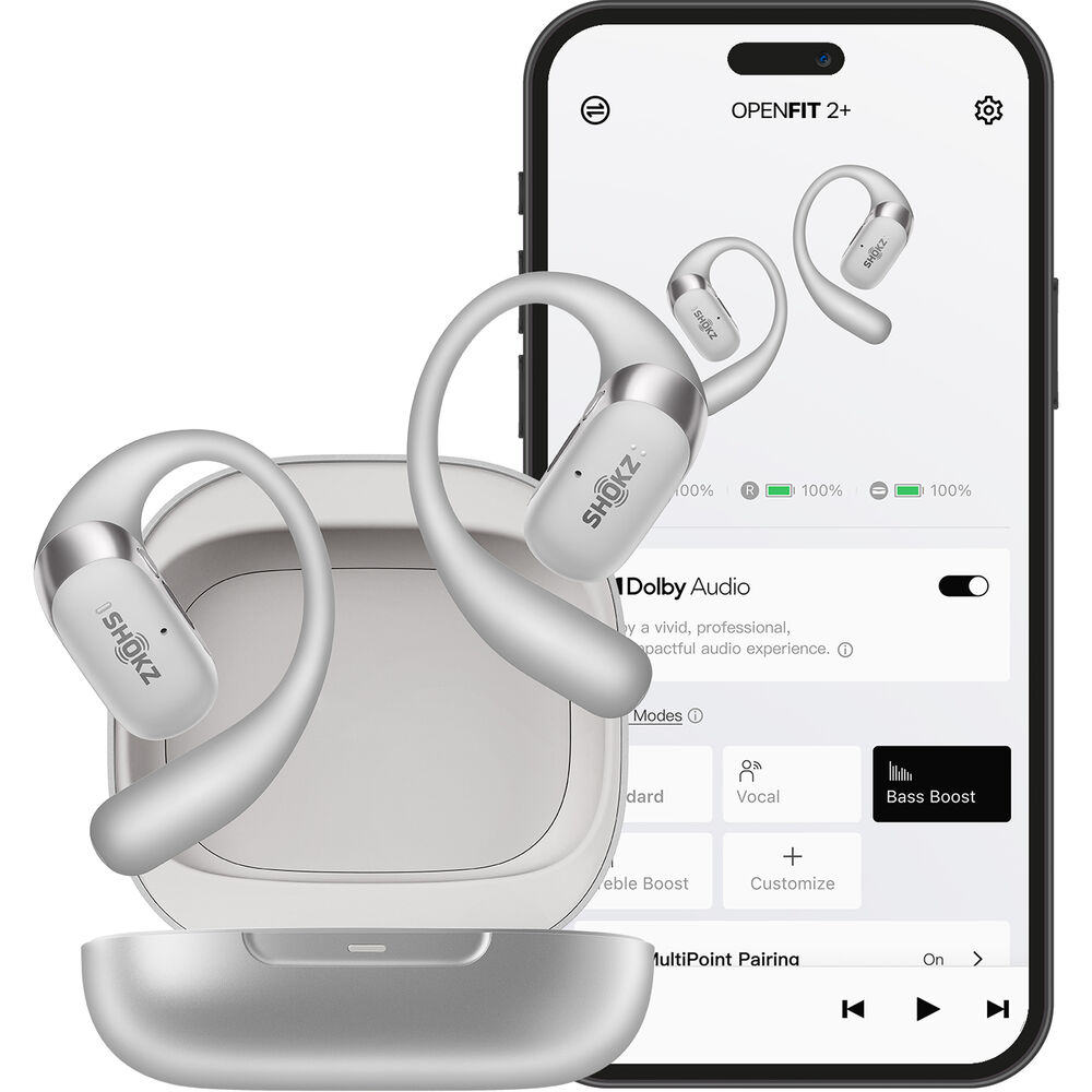SHOKZ OpenFit 2+ True Wireless Open-Ear Headphones- Gray