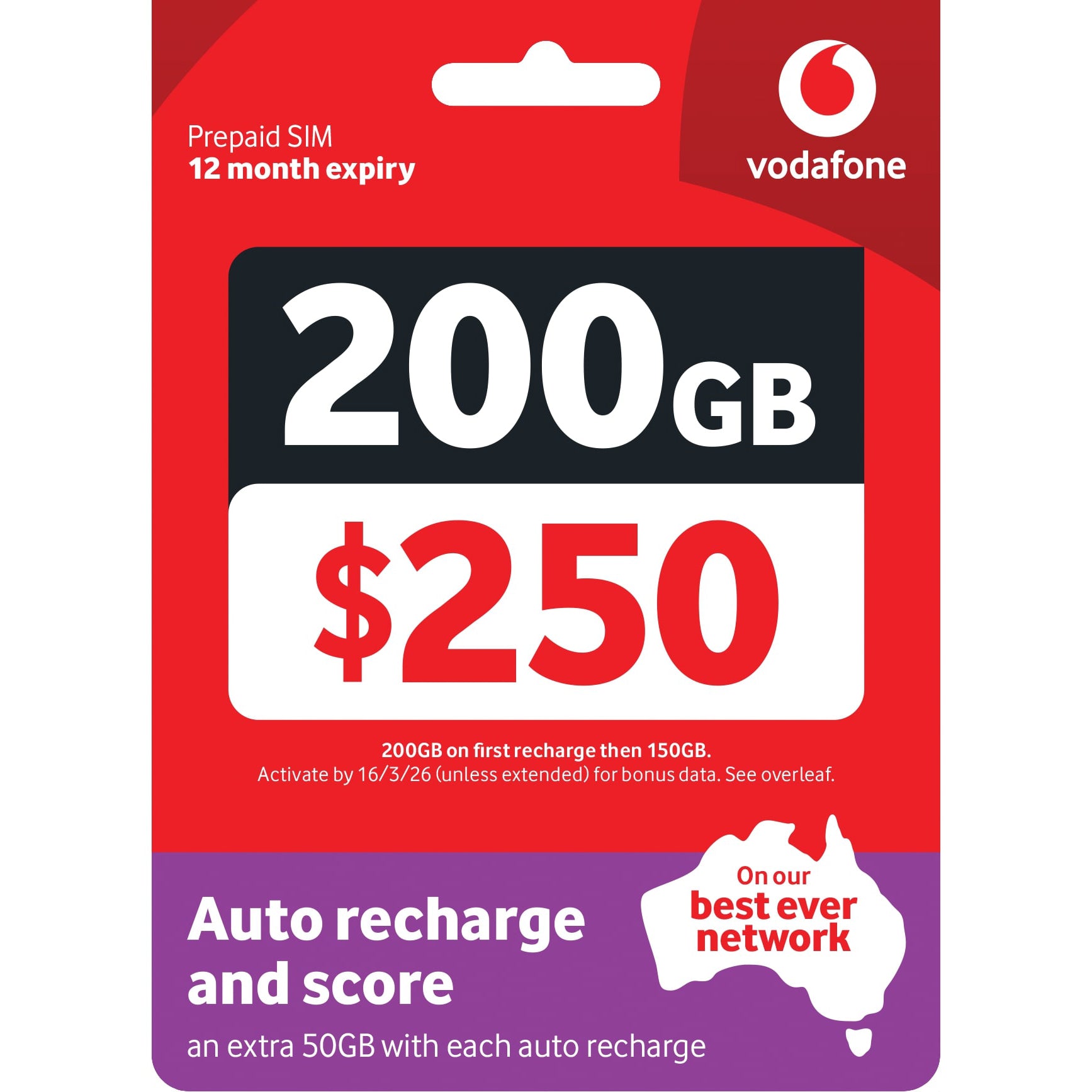 Vodafone $250 Prepaid Starter Pack 365 Expiry Australia