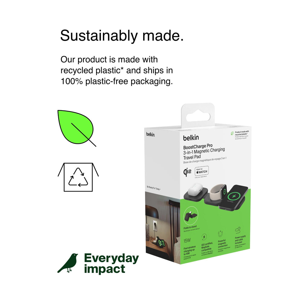 Belkin BoostCharge Pro 3-in-1 Magnetic Qi2 15W Charging Travel Pad