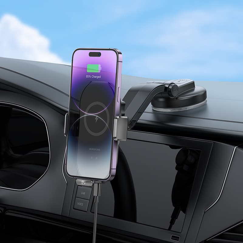 Borofone Rusher Infrared Wireless Fast Charging Car Holder(Center Console) - Black