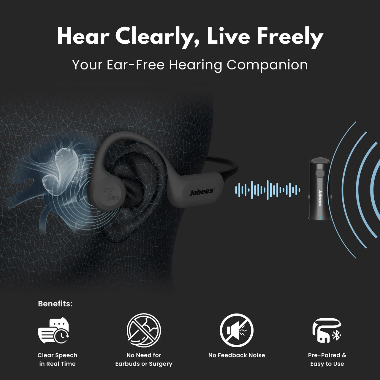 Jabees HearLink Hearing AID Kit Open Ear Wireless headphones + MIC Bone Conduction