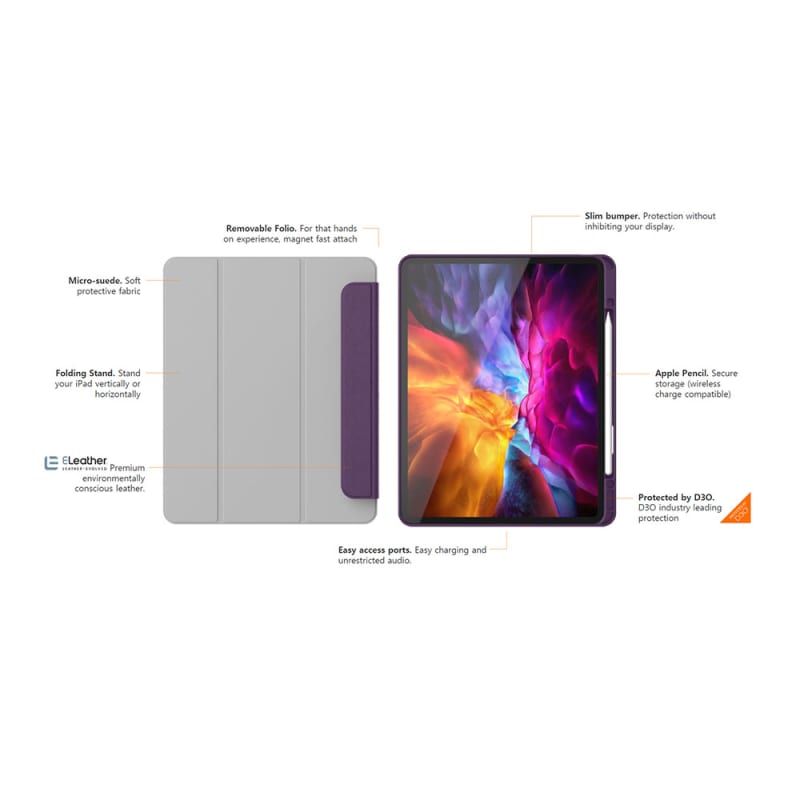 EFM Aspen Folio Case Armour with D3O & Eleather Suits iPad Pro 12.9 - Purple