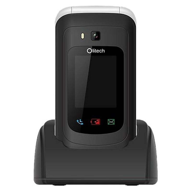 OPEN BOX - Olitech SMART EasyFlip 4G Seniors Phone Big Buttons GPS SOS WiFi HotSpot WhatsApp - Black/White