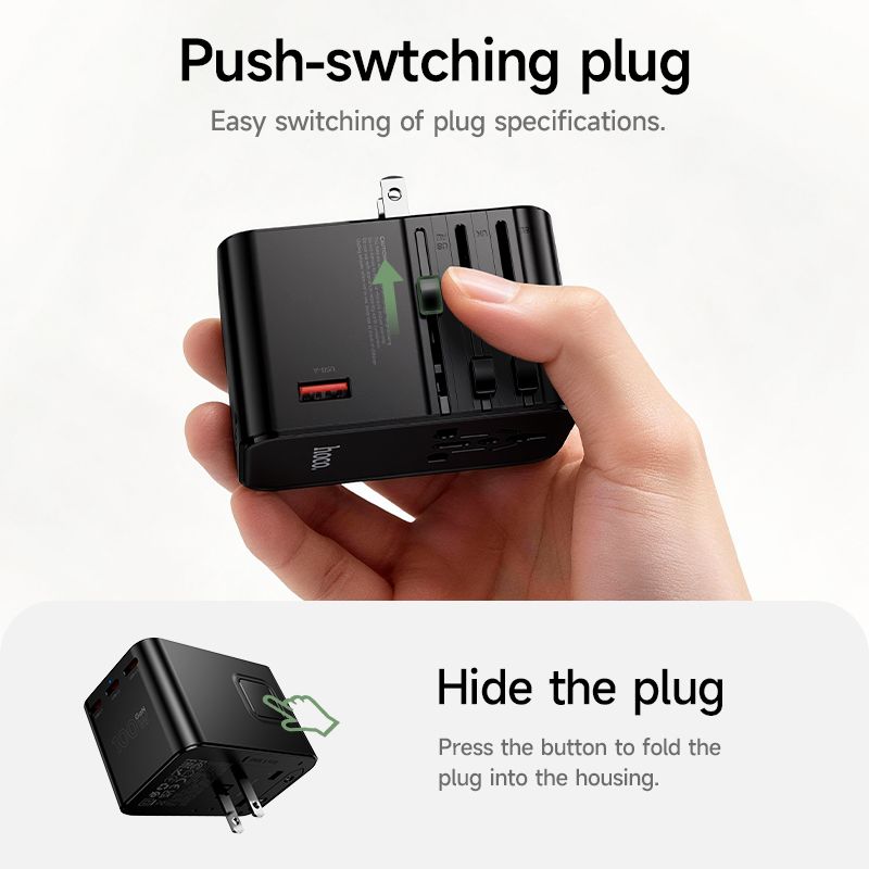 Hoco Travel Adapter 100W GaN with Fast Charging 4 Port Type-C and USB-A  - Black